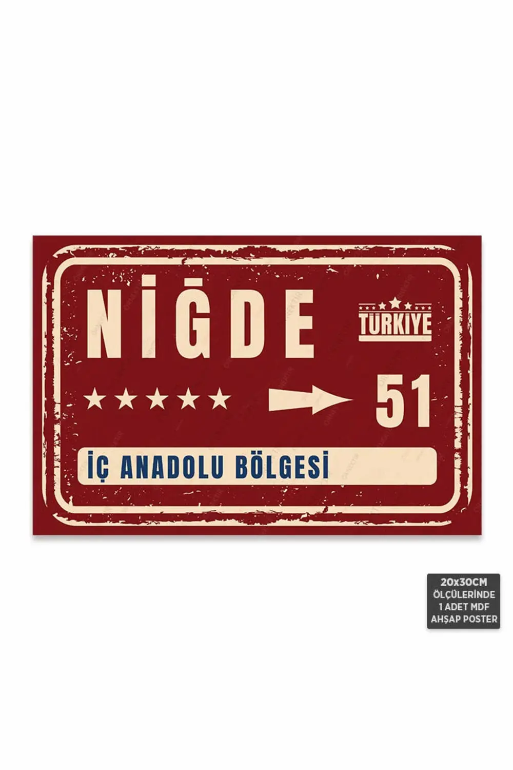 PT1133 - Niğde Şehir Tabelası Retro Mdf Ahşap Poster (20x30cm)