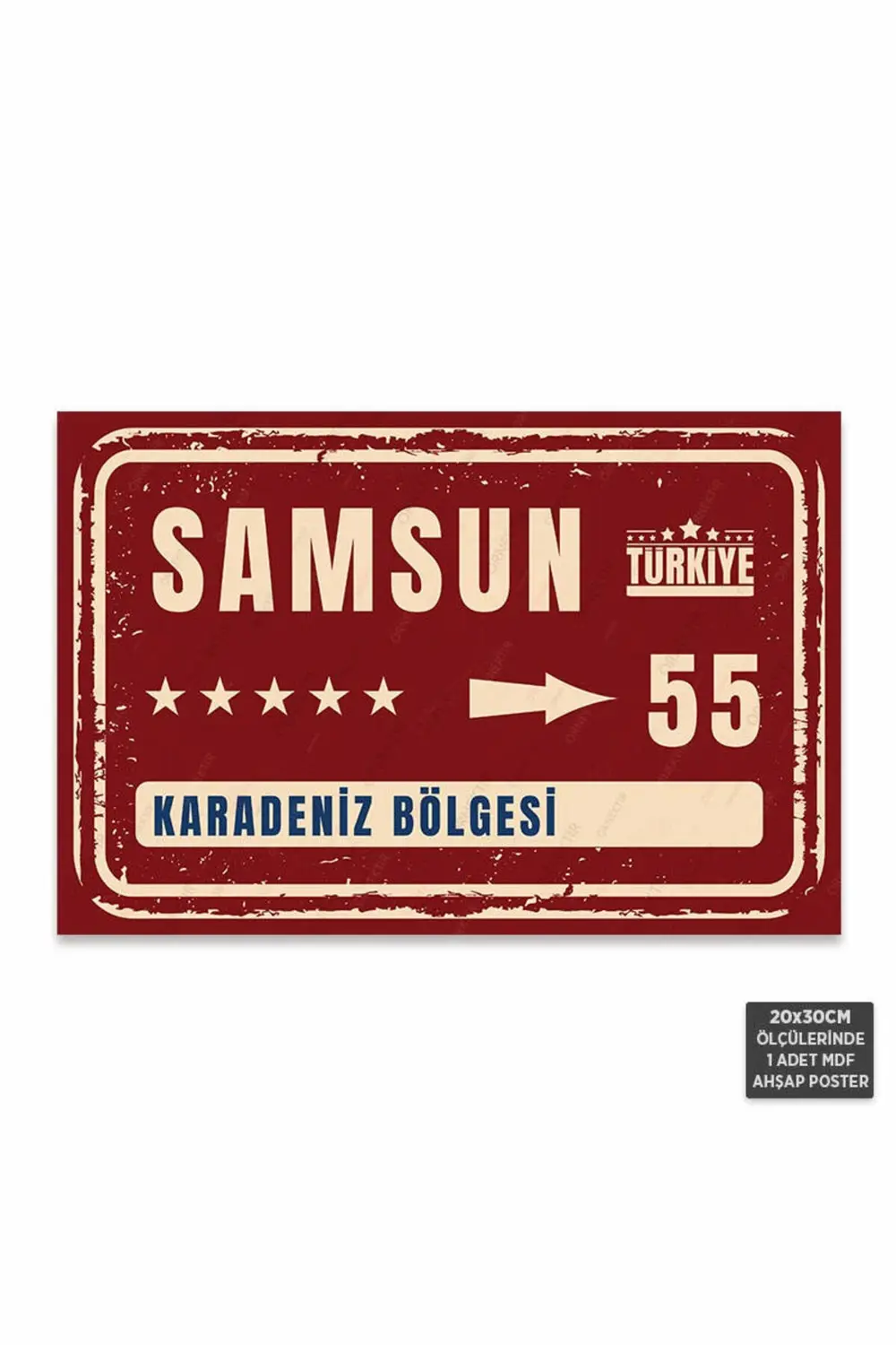 PT1141 - Samsun Şehir Tabelası Retro Mdf Ahşap Poster (20x30cm)