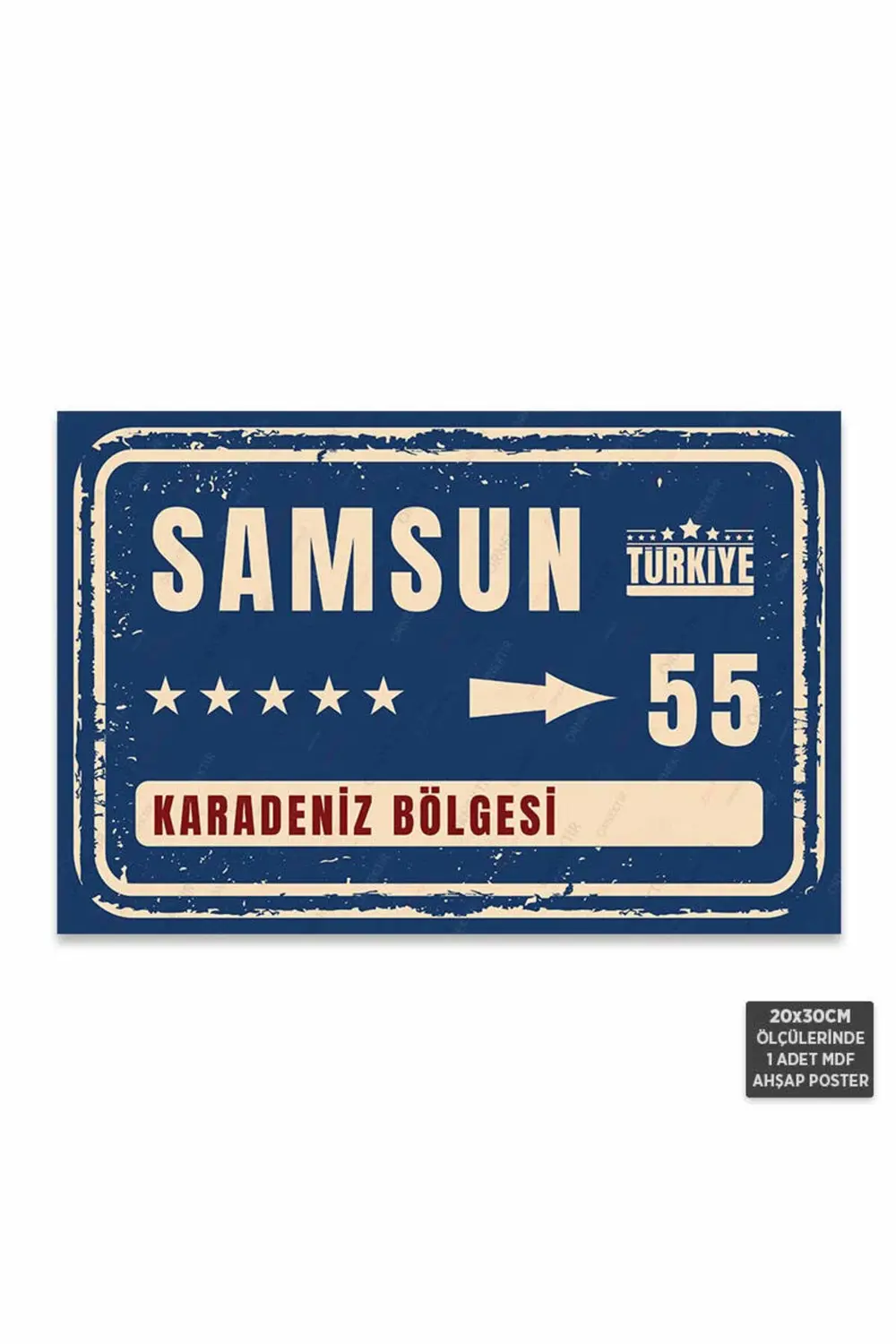 PT1142 - Samsun Şehir Tabelası Retro Mdf Ahşap Poster (20x30cm)
