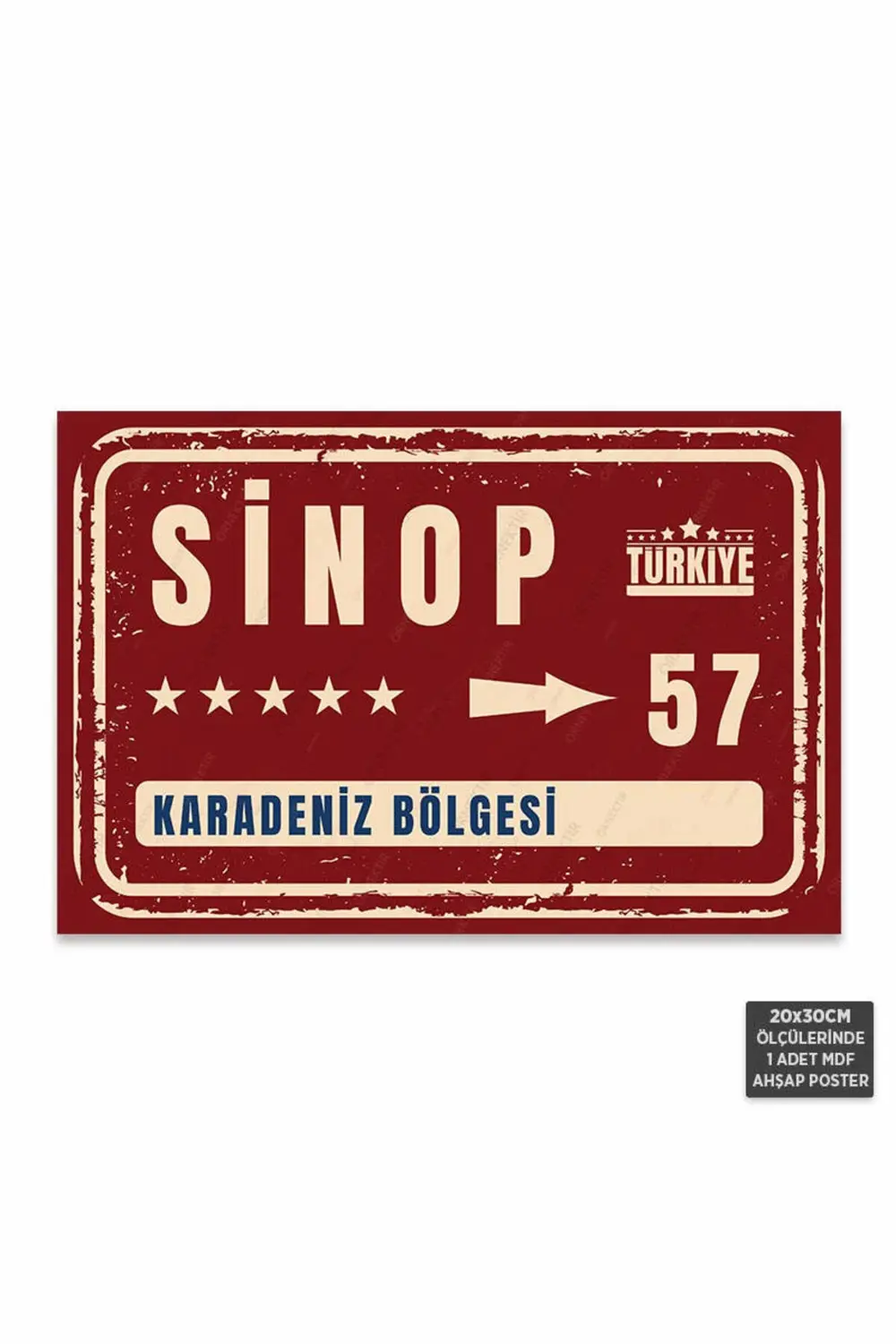 PT1145 - Sinop Şehir Tabelası Retro Mdf Ahşap Poster (20x30cm)