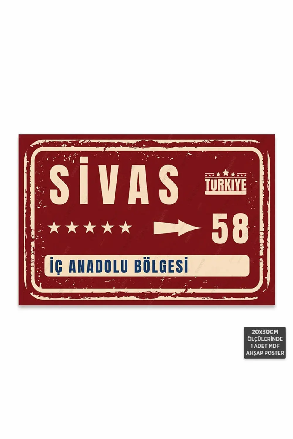 PT1147 - Sivas Şehir Tabelası Retro Mdf Ahşap Poster (20x30cm)