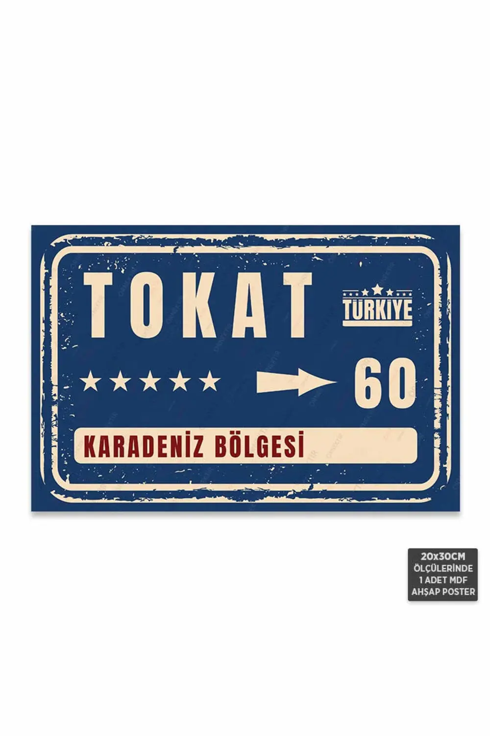 PT1152 - Tokat Şehir Tabelası Retro Mdf Ahşap Poster (20x30cm)