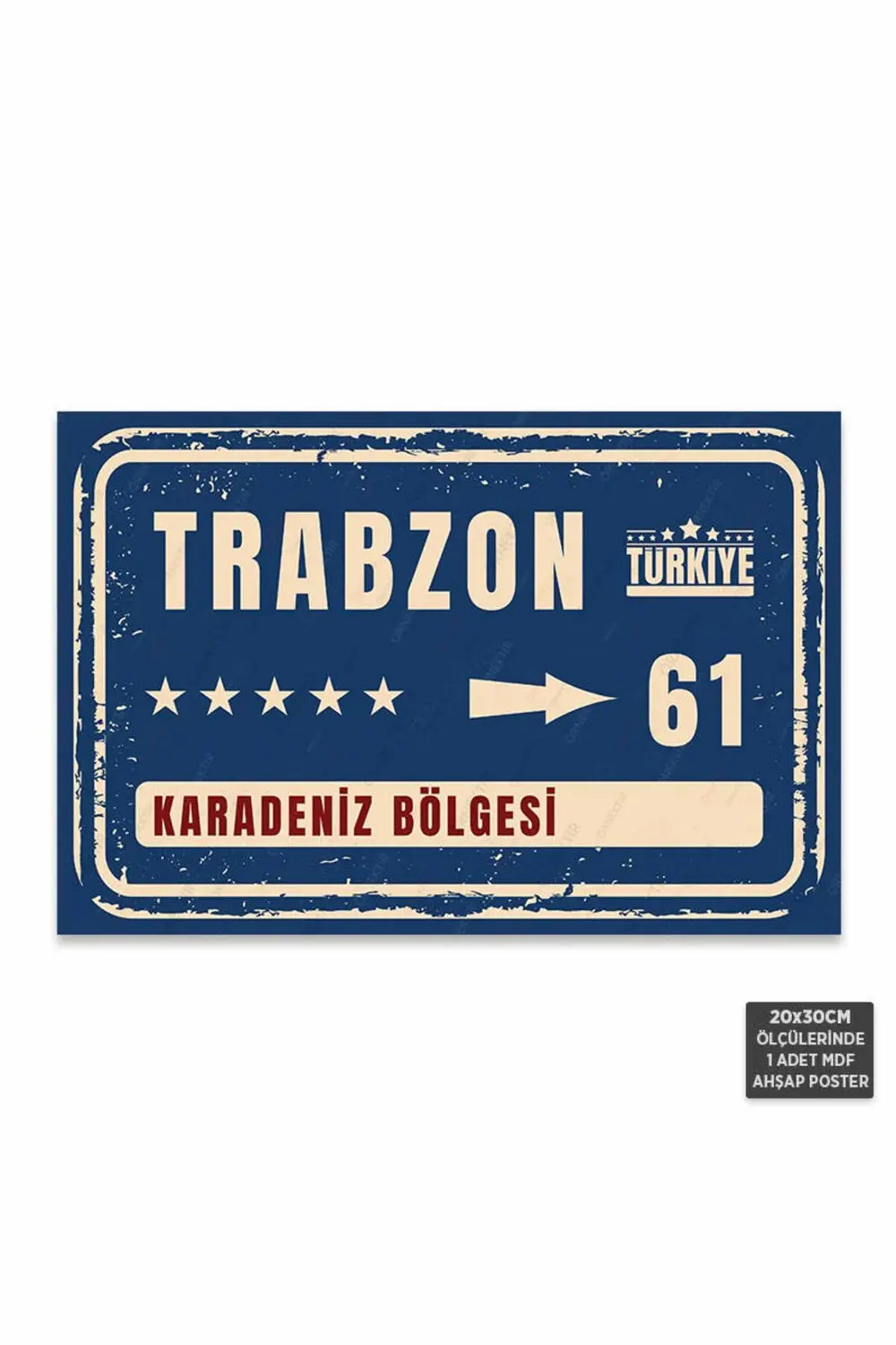 PT1154 - Trabzon Şehir Tabelası Retro Mdf Ahşap Poster (20x30cm)