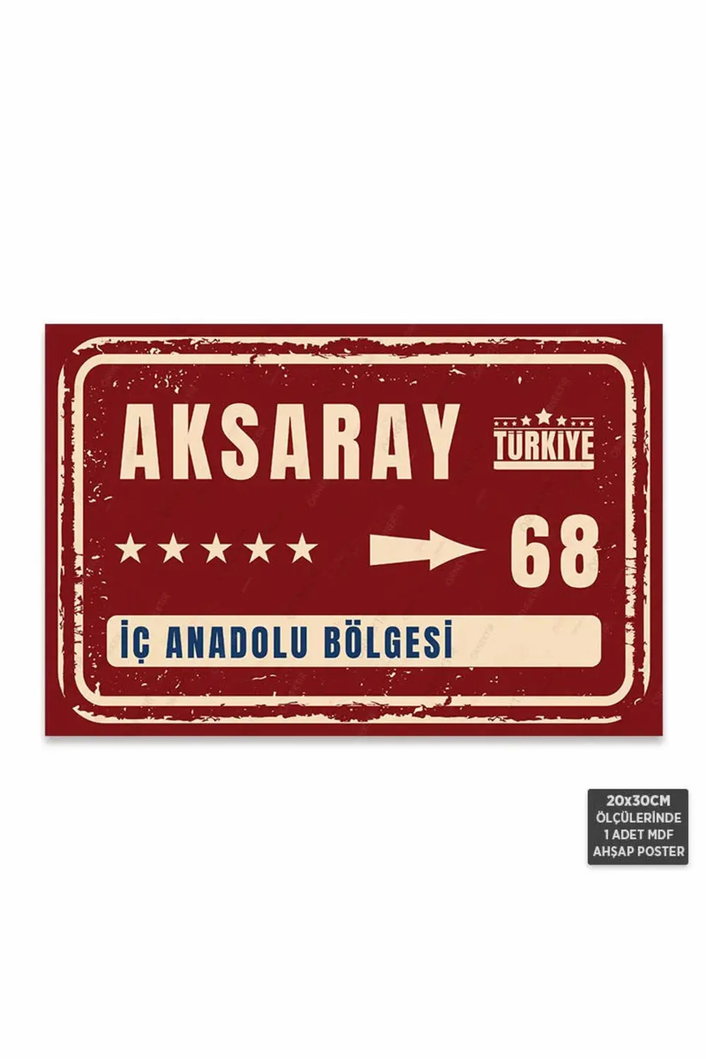 PT1167 - Aksaray Şehir Tabelası Retro Mdf Ahşap Poster (20x30cm)