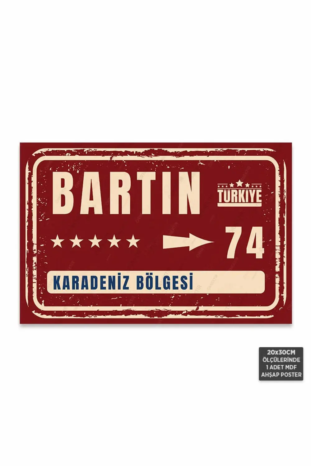 PT1179 - Bartın Şehir Tabelası Retro Mdf Ahşap Poster (20x30cm)