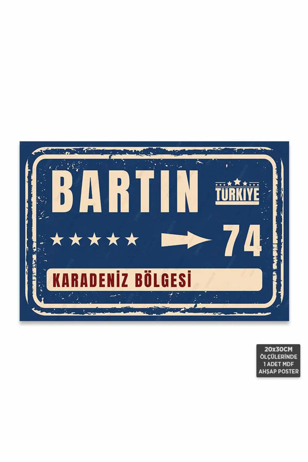 PT1180 - Bartın Şehir Tabelası Retro Mdf Ahşap Poster (20x30cm)
