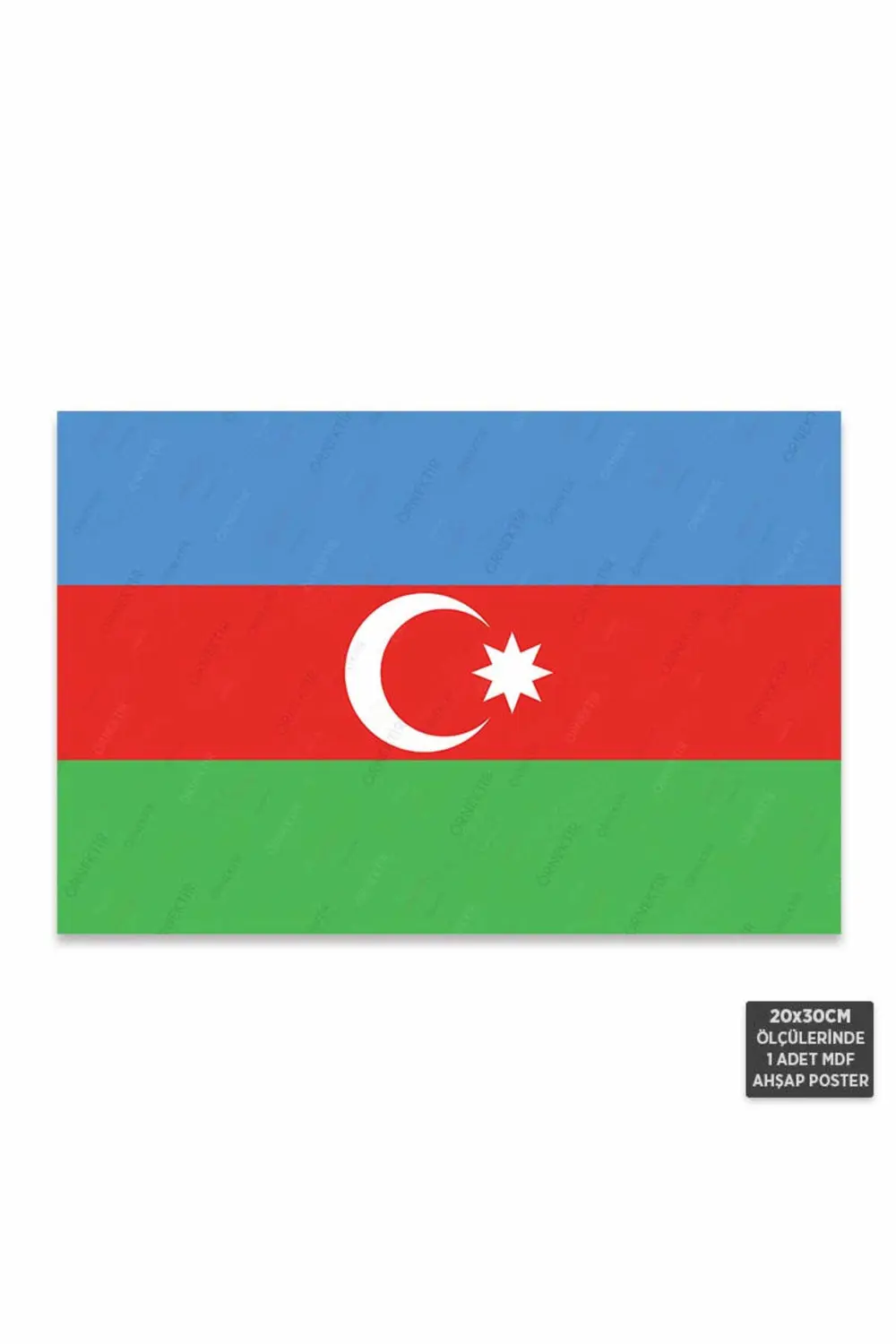 PT1262 - Azerbaycan Bayrağı Mdf Ahşap Poster (20x30cm)
