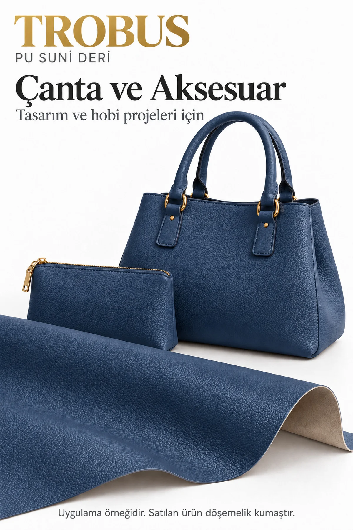 PU Suni Deri Döşemelik Kumaş 100 x 140 cm Mobilya Oto Çanta İçin Lacivert