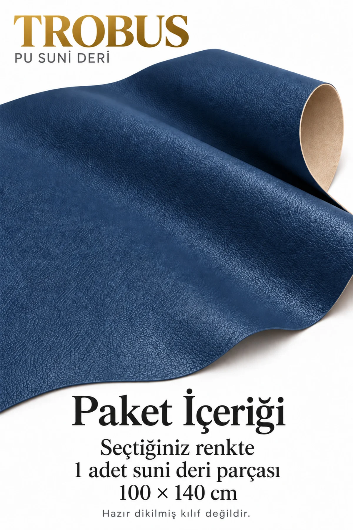 PU Suni Deri Döşemelik Kumaş 100 x 140 cm Mobilya Oto Çanta İçin Lacivert