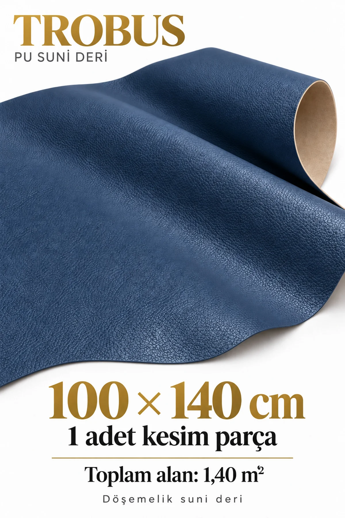 PU Suni Deri Döşemelik Kumaş 100 x 140 cm Mobilya Oto Çanta İçin Lacivert