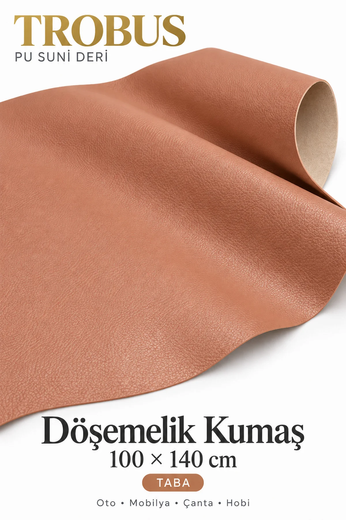 PU Suni Deri Döşemelik Kumaş 100 x 140 cm Mobilya Oto Çanta İçin Taba