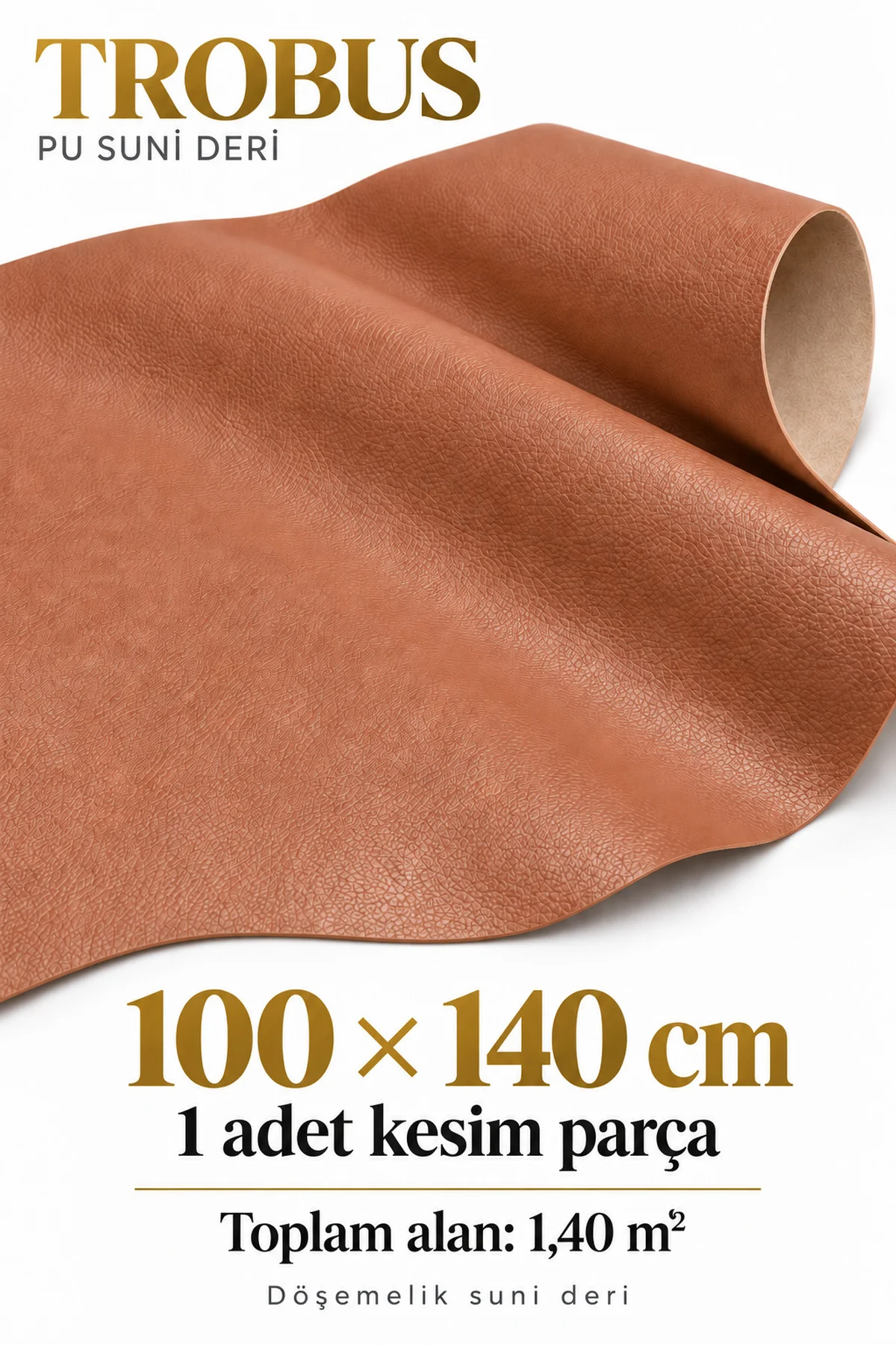 PU Suni Deri Döşemelik Kumaş 100 x 140 cm Mobilya Oto Çanta İçin Taba