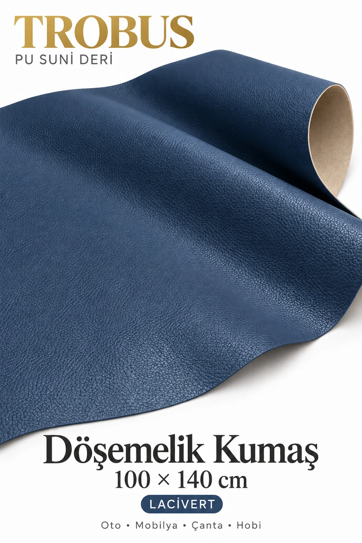 PU Suni Deri Döşemelik Kumaş 100 x 140 cm Mobilya Oto Çanta İçin Lacivert