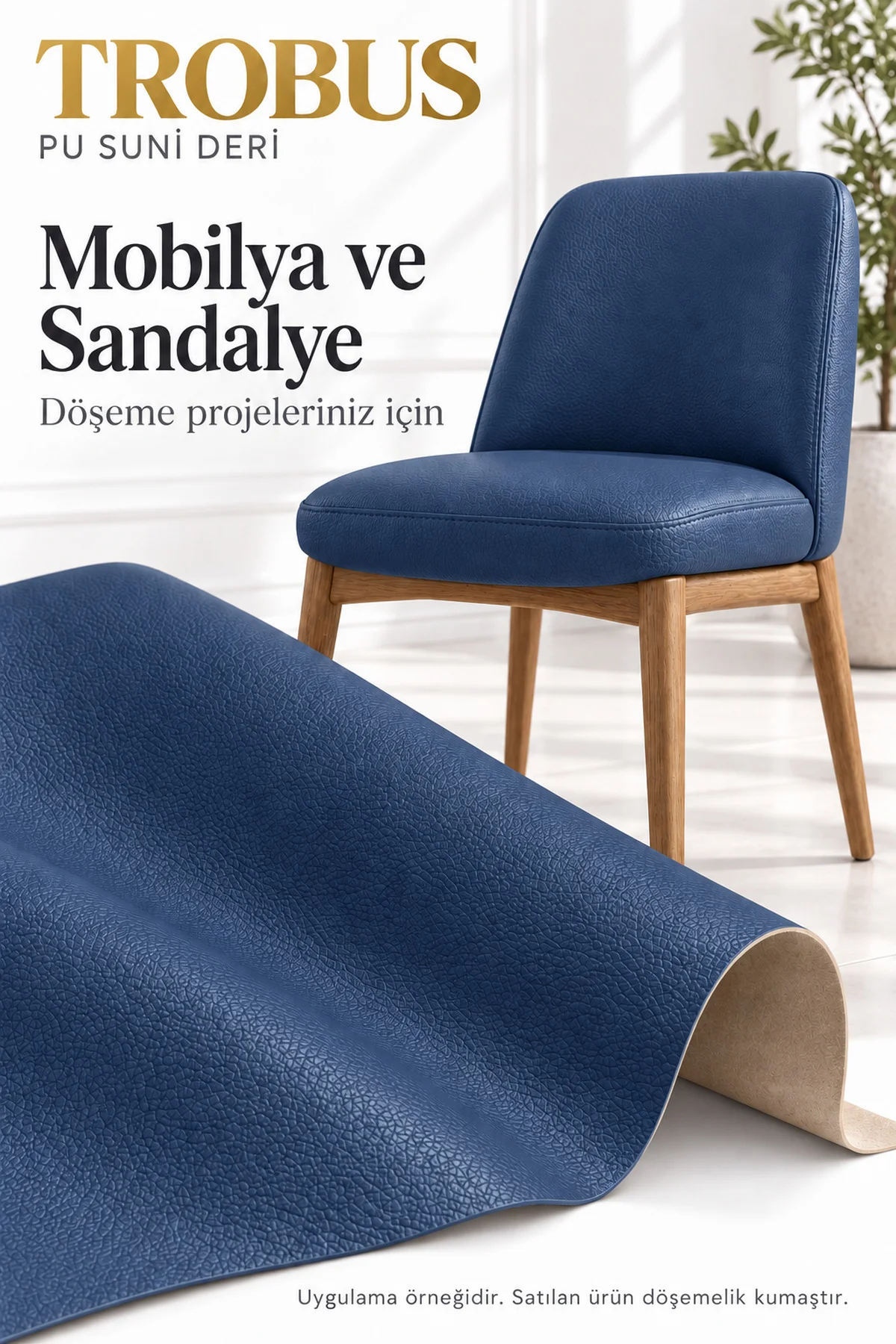 PU Suni Deri Döşemelik Kumaş 100 x 140 cm Mobilya Oto Çanta İçin Lacivert