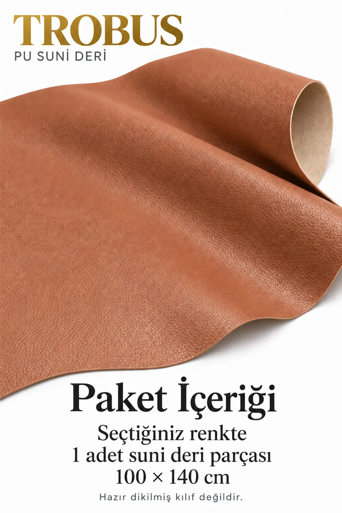 PU Suni Deri Döşemelik Kumaş 100 x 140 cm Mobilya Oto Çanta İçin Taba