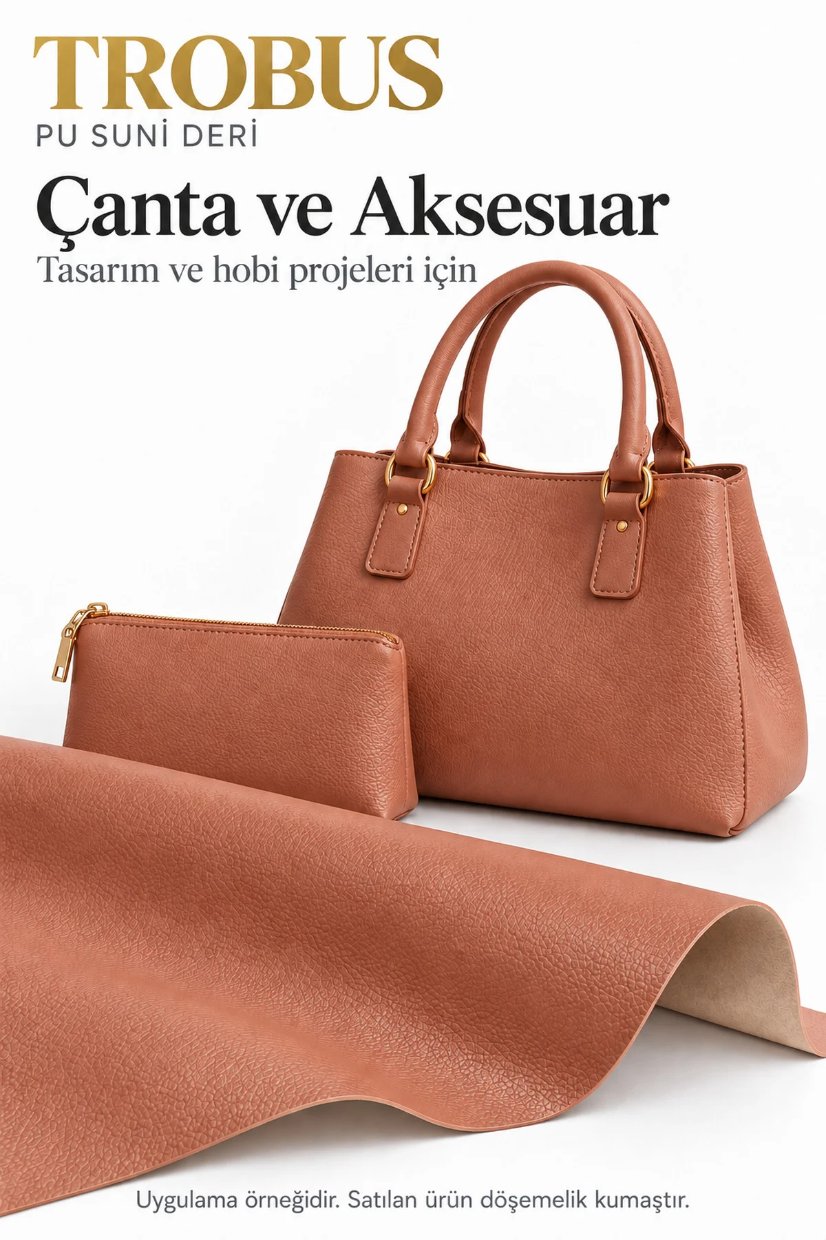 PU Suni Deri Döşemelik Kumaş 100 x 140 cm Mobilya Oto Çanta İçin Taba