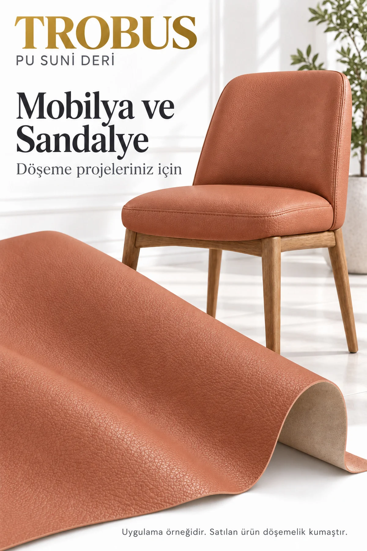 PU Suni Deri Döşemelik Kumaş 100 x 140 cm Mobilya Oto Çanta İçin Taba