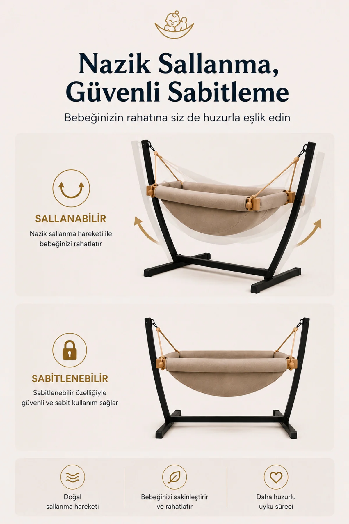 Puanti Gondol Bebek Hamak Bebek Beşik, Sallanbilir, Sabitlenir, Bebek Hamağı, Bebek Salıncak, Yataklı Hamak
