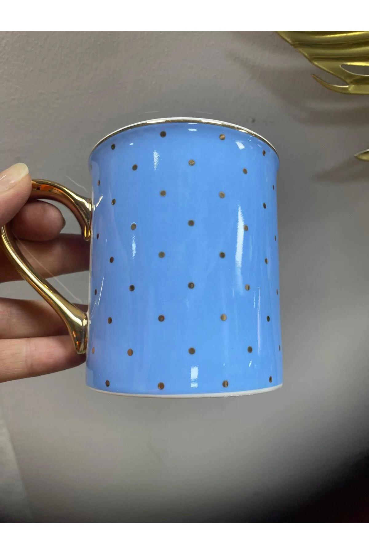Puantiyeli Porselen Yaldızlı Kupa Renkli 200 ML