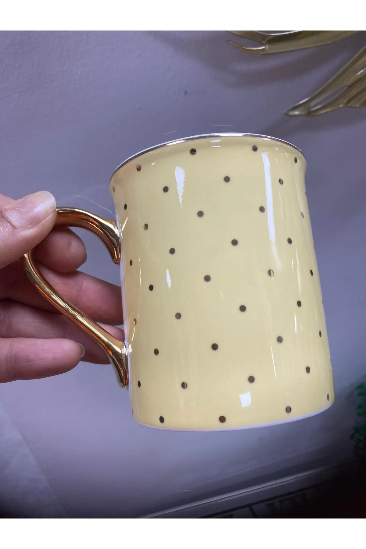 Puantiyeli Porselen Yaldızlı Kupa Renkli 200 ML