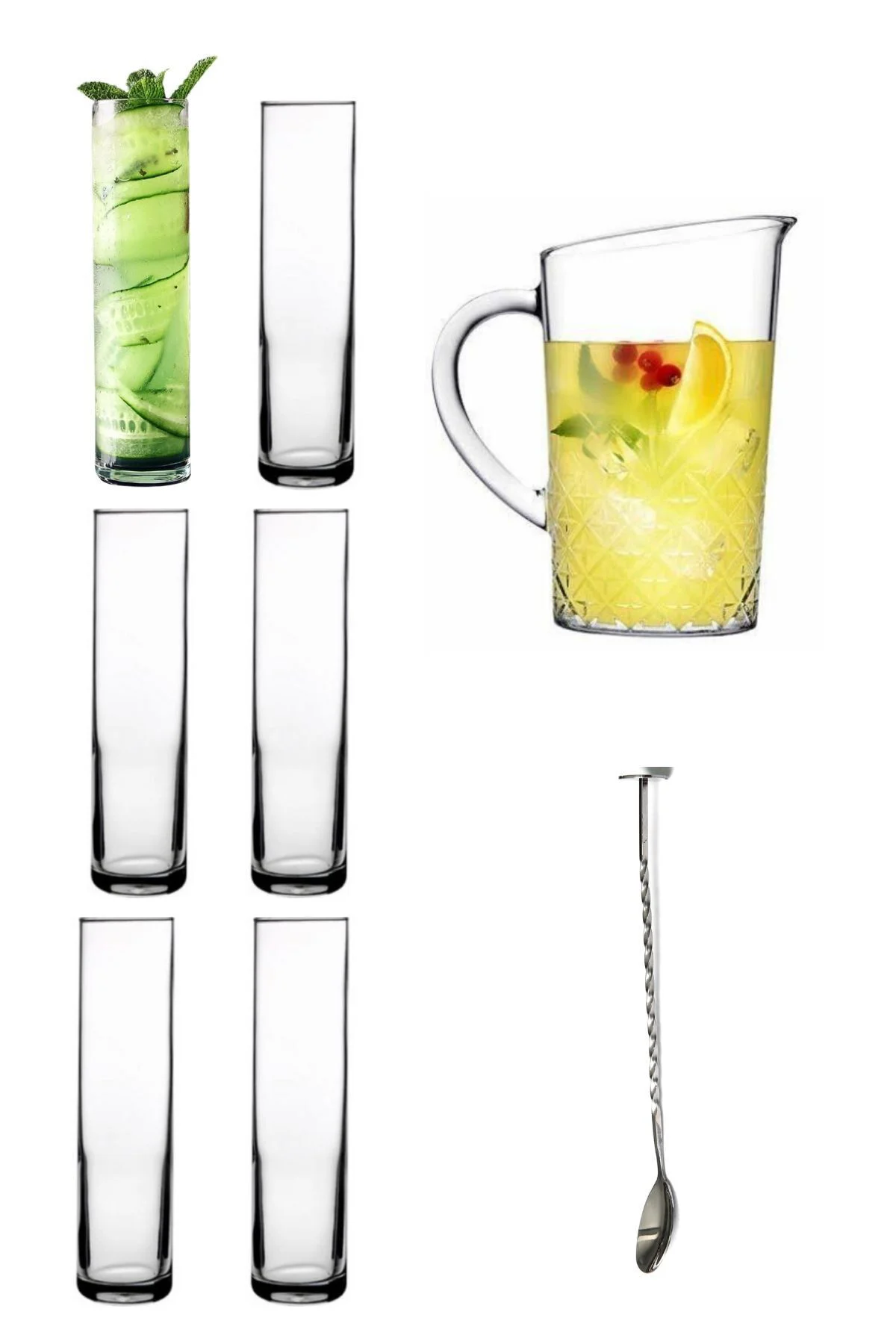 Pub Timeless Kokteyl Seti– 6’lı Uzun Bardak + 1 Sürahi + 1 Bar Ka