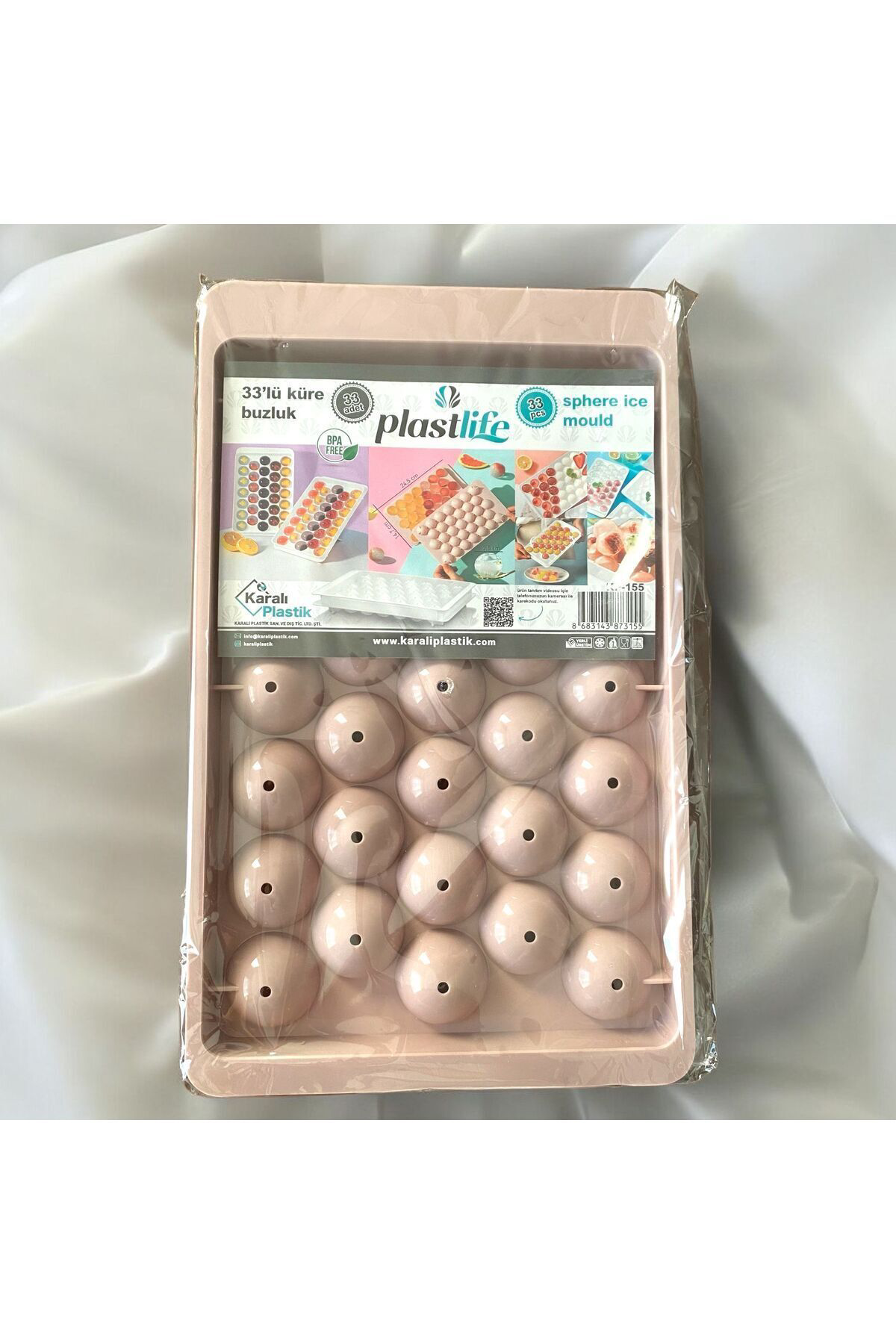 PUDRA PEMBE 33’LÜ KÜRE BUZ KALIBI YUVARLAK BUZ KALIBI 25 x 15 Pla