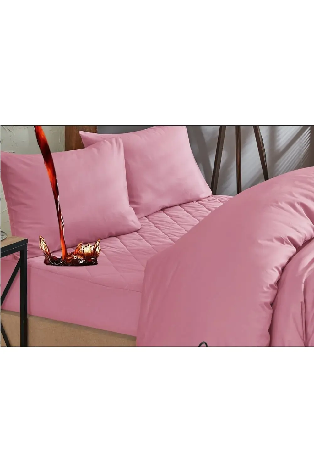 Pudra Sıvı Geçirmez  %100 Pamuk Kapitone Alez Ve Nevresim Set