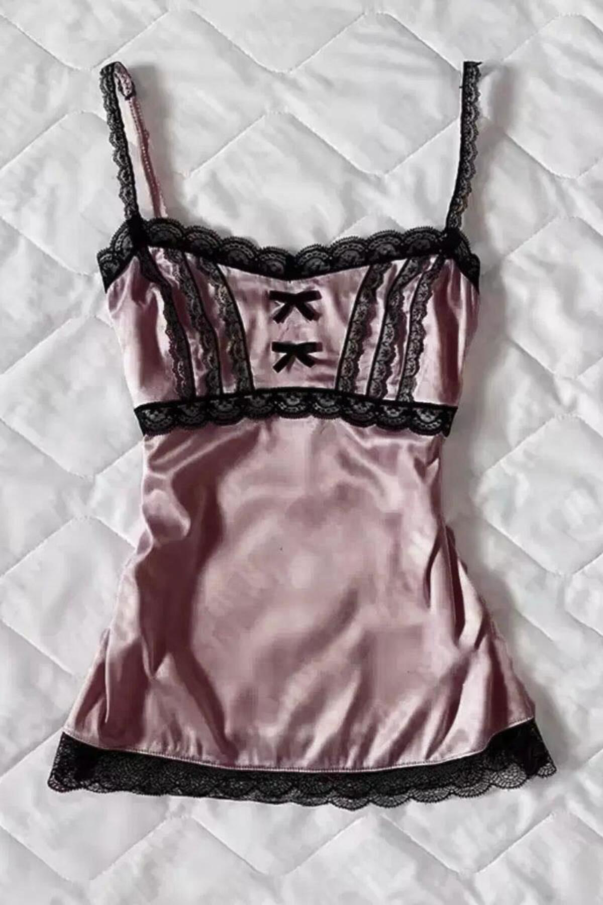 Pudra Victoria Lolita Dantel Şerit Gotik Y2K Askılı Crop