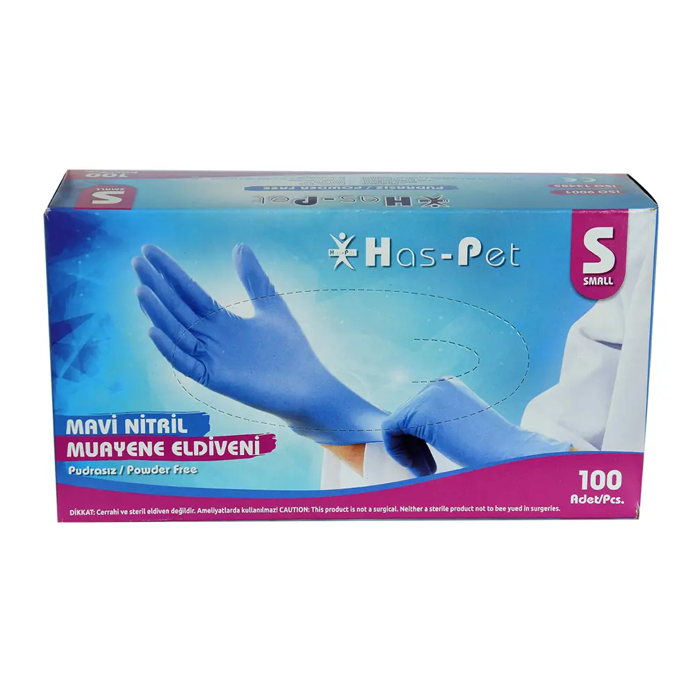 Pudrasız Mavi Nitril Eldiven Küçük Boy (S) 100 Lü Paket