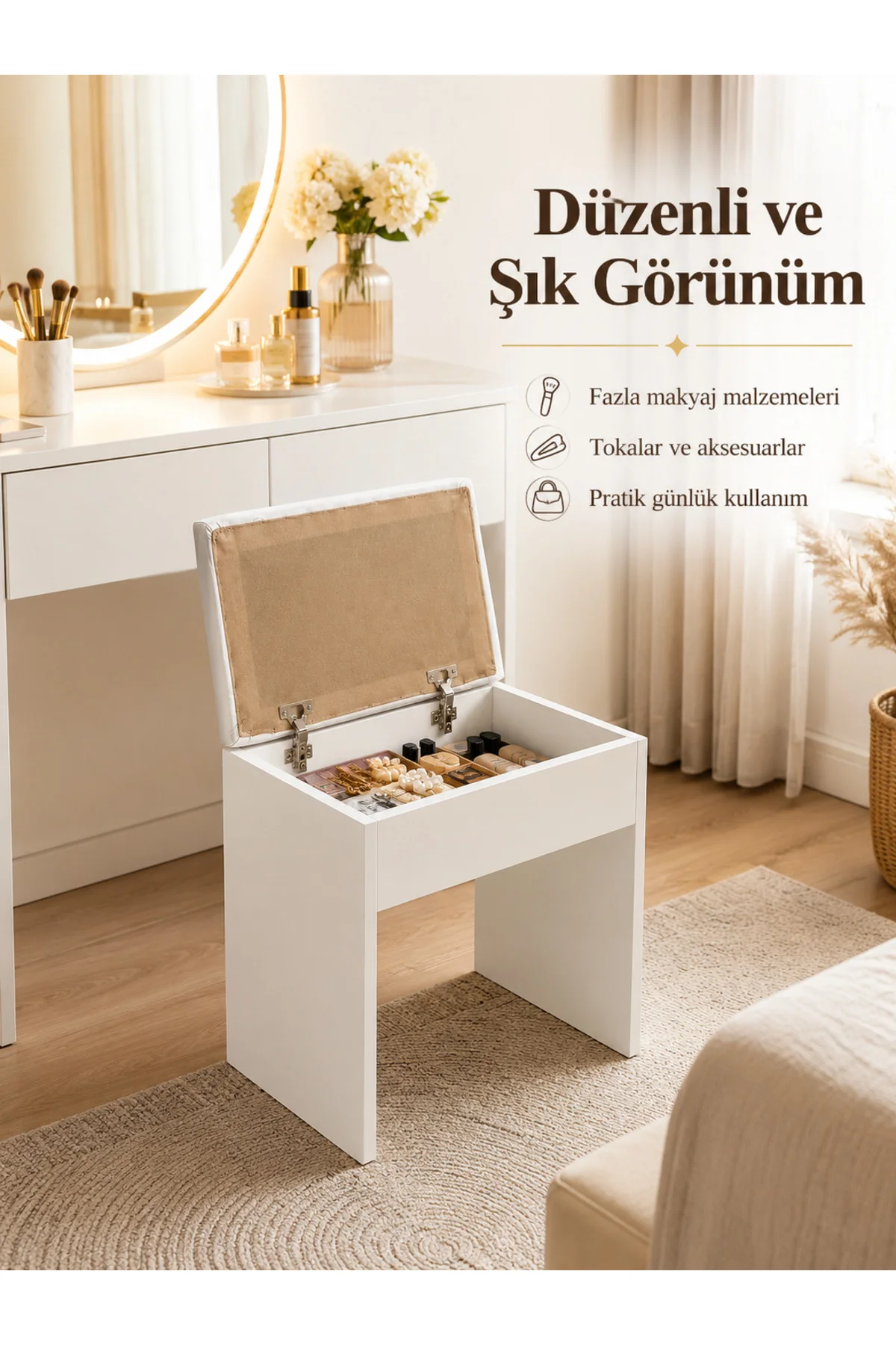 Puf Minder Puf Bench Dekoratif Makyaj Masası Pufu Beyaz Fiyatı, Yorumları ve Özellikleri