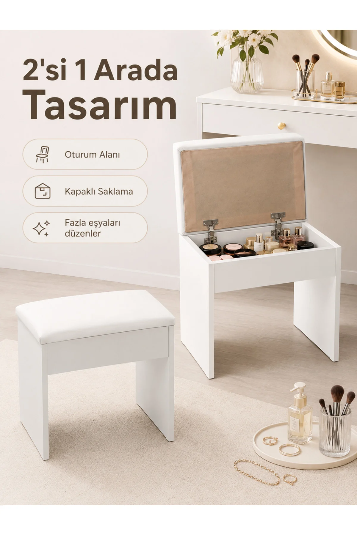 Puf Minder Puf Bench Dekoratif Makyaj Masası Pufu Beyaz Fiyatı, Yorumları ve Özellikleri