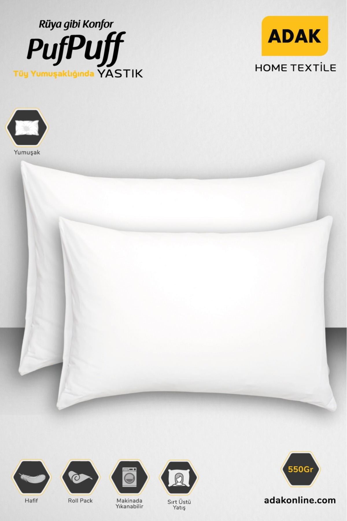 Elyaf Yastık 50x70 cm 2’li Paket – Yumuşak, Anti Alerjik, Terletm