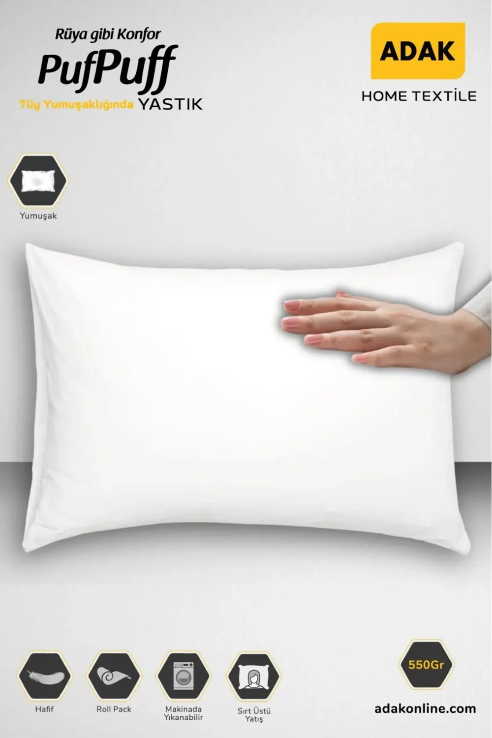 Puf Puff Roll Pack Elyaf Yastık 50x70 Cm 550 gram