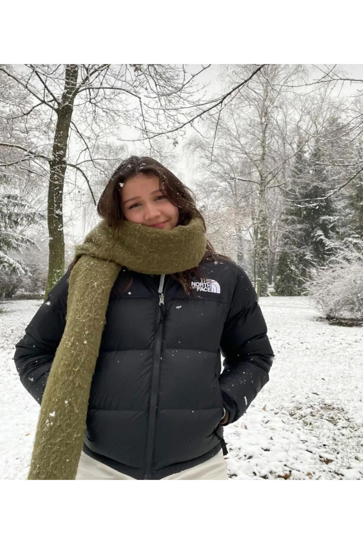 Puffy SOFT Yumuşak Dokulu Haki Atkı Şal, Kalın Atkı