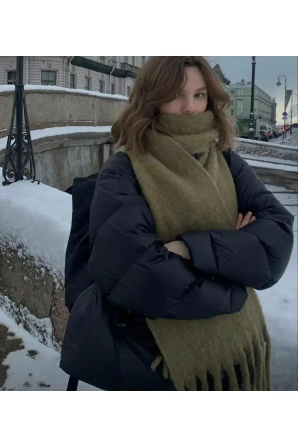 Puffy SOFT Yumuşak Dokulu Haki Atkı Şal, Kalın Atkı