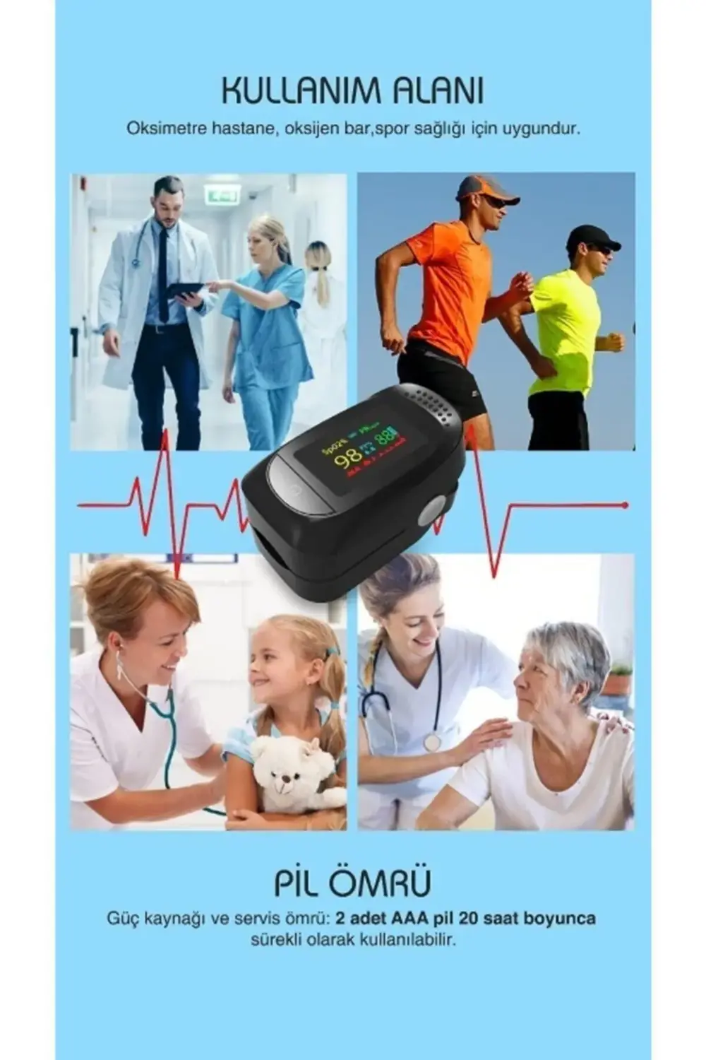 Pulse Oksimetre Parmak Tipi Oksijen Nabız Ölçer