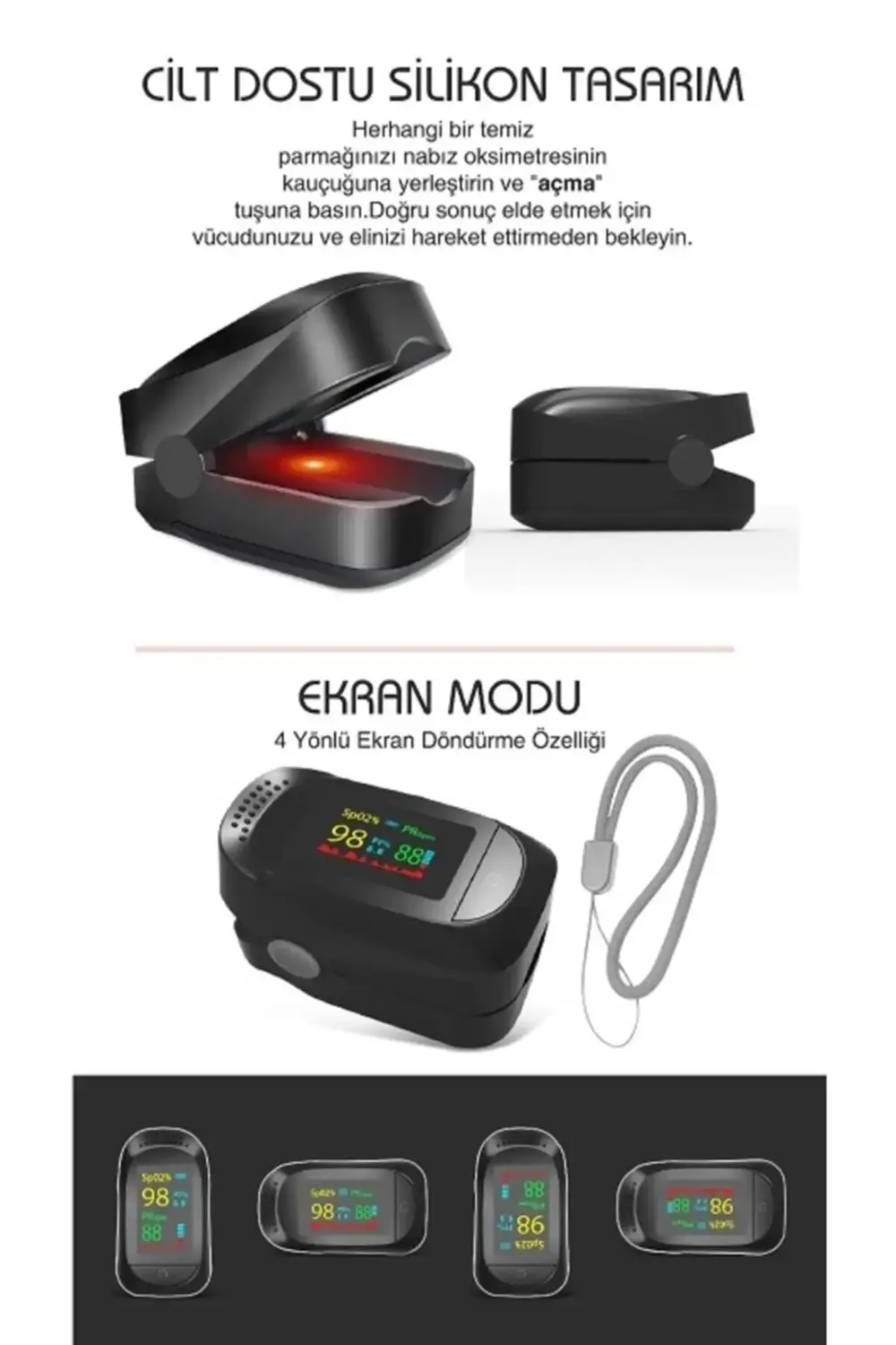 Pulse Oksimetre Parmak Tipi Oksijen Nabız Ölçer