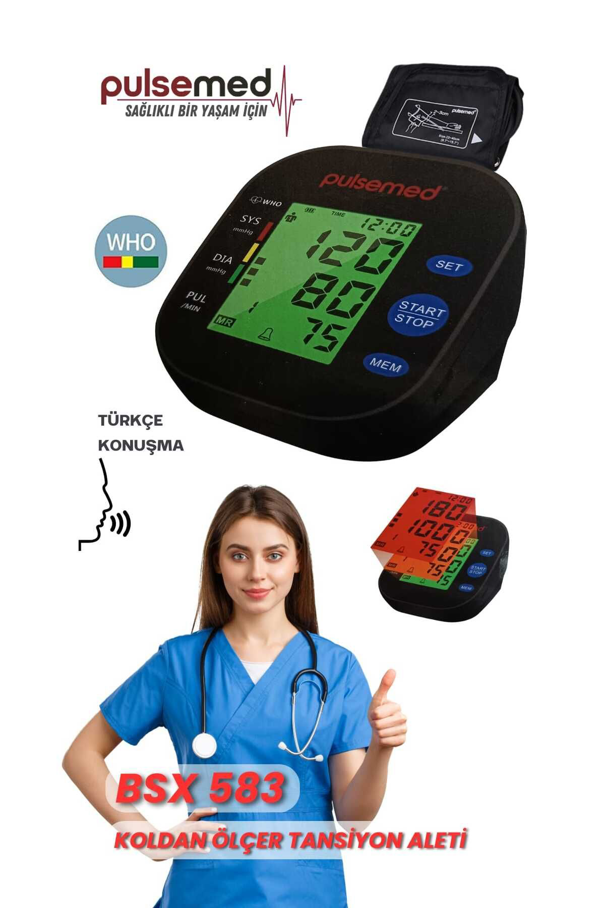 PULSEMED BSX583 KONUŞAN DİJ.KOL ÖLÇ.TAN.ALT
