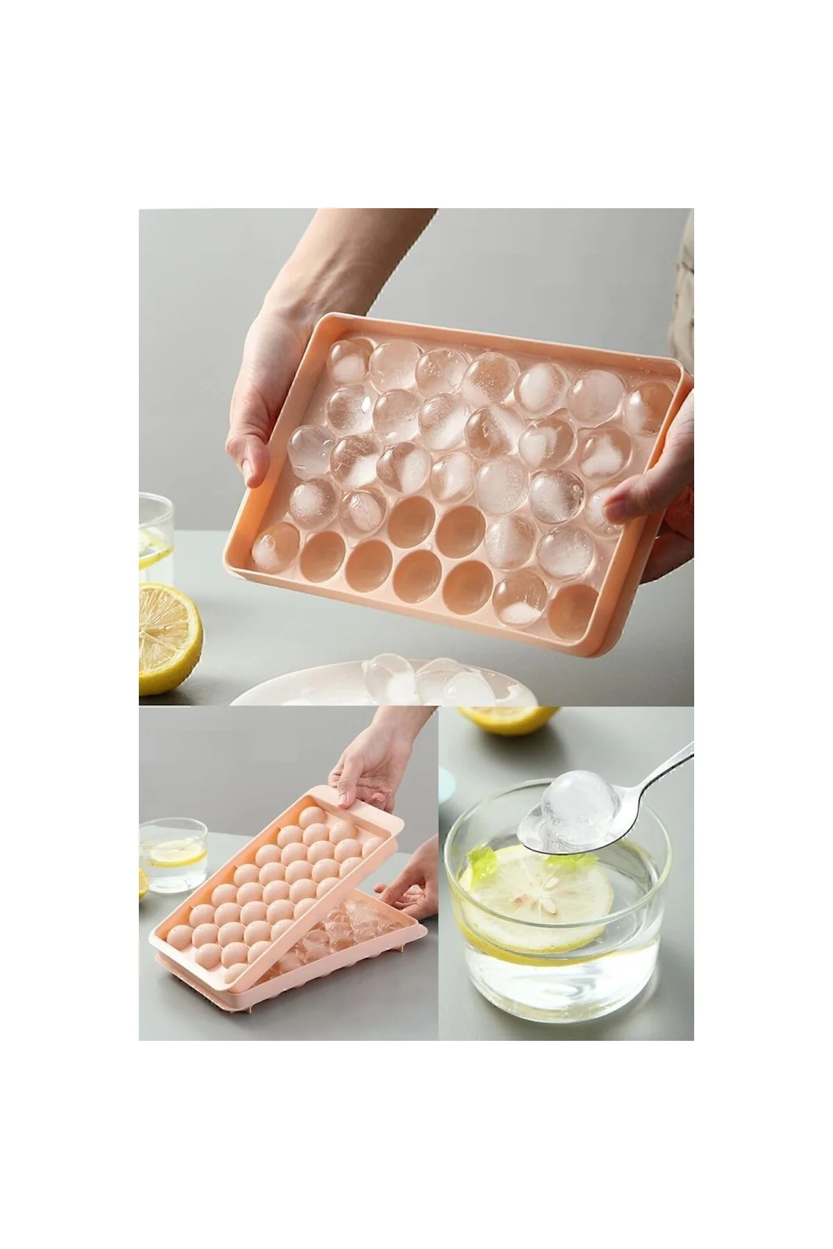 Pumo Pembe 33 Bölmeli Kapaklı Küre Buz Kalıbı Dondurma Kalıbı Buz Saklama Kabı Sun