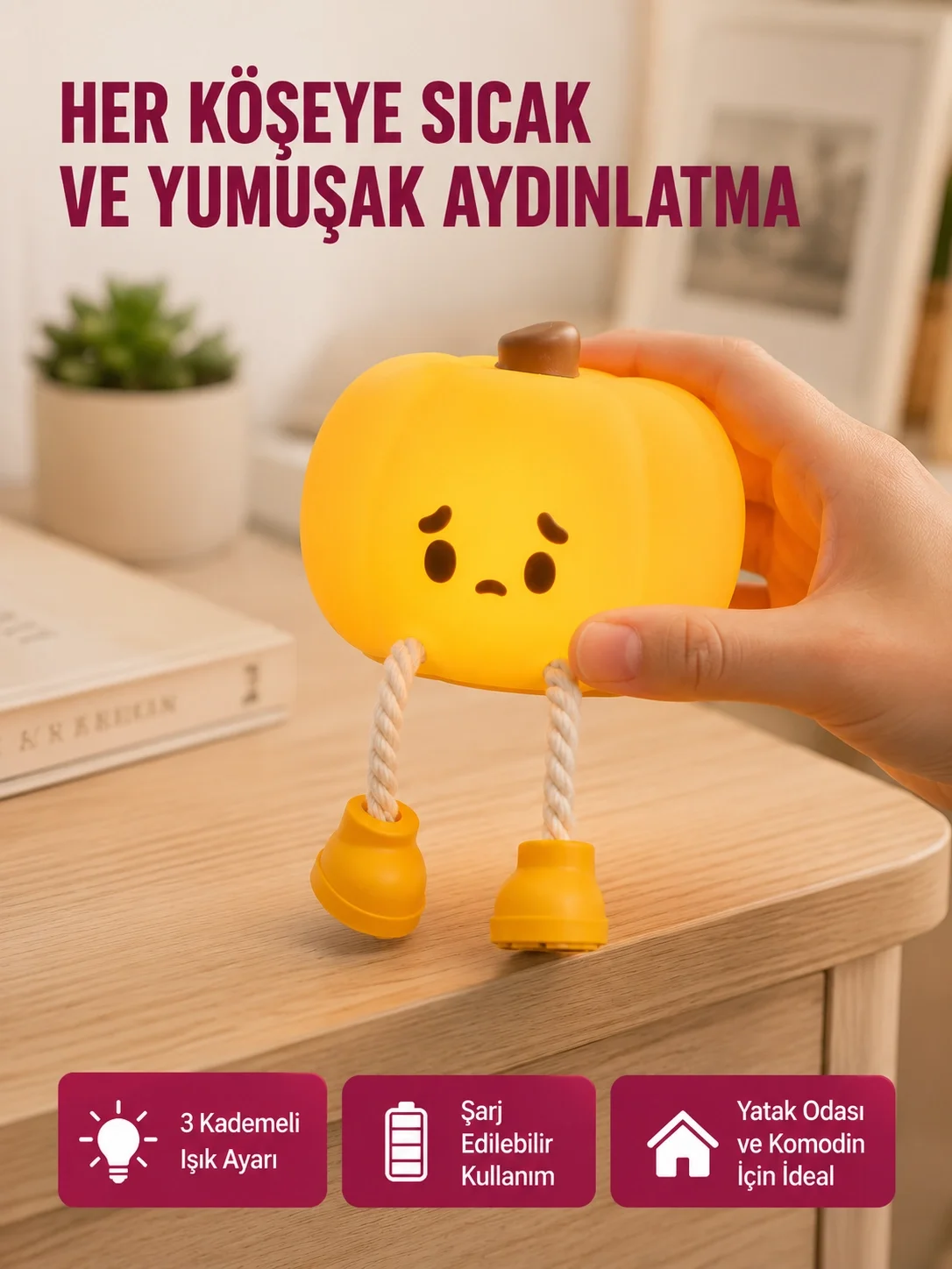 Pumpkin LED Night Light Dokunmatik Şarjlı Silikon Gece Lambası Yeni Nesil Fiyatı, Yorumları ve Özellikleri