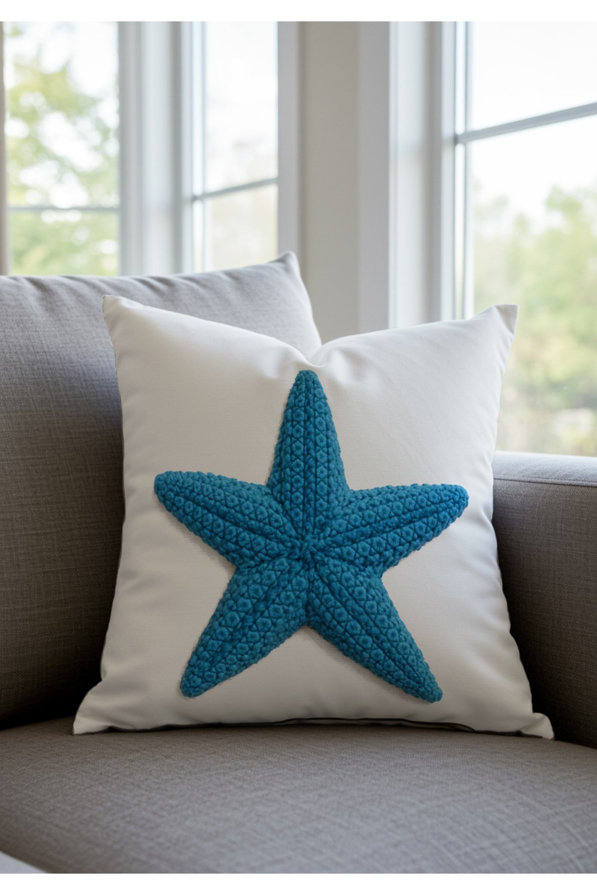 Sakallı Punch Nakış Desen Dijital Baskılı Marin Mavi Deniz Atı Ve Deniz Y