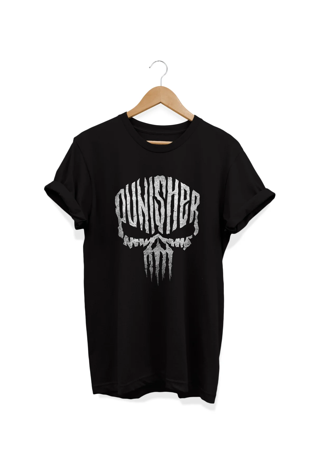 , Punisher Baskılı, %100 Pamuk, Bisiklet Yaka, Oversize T-shirt, 