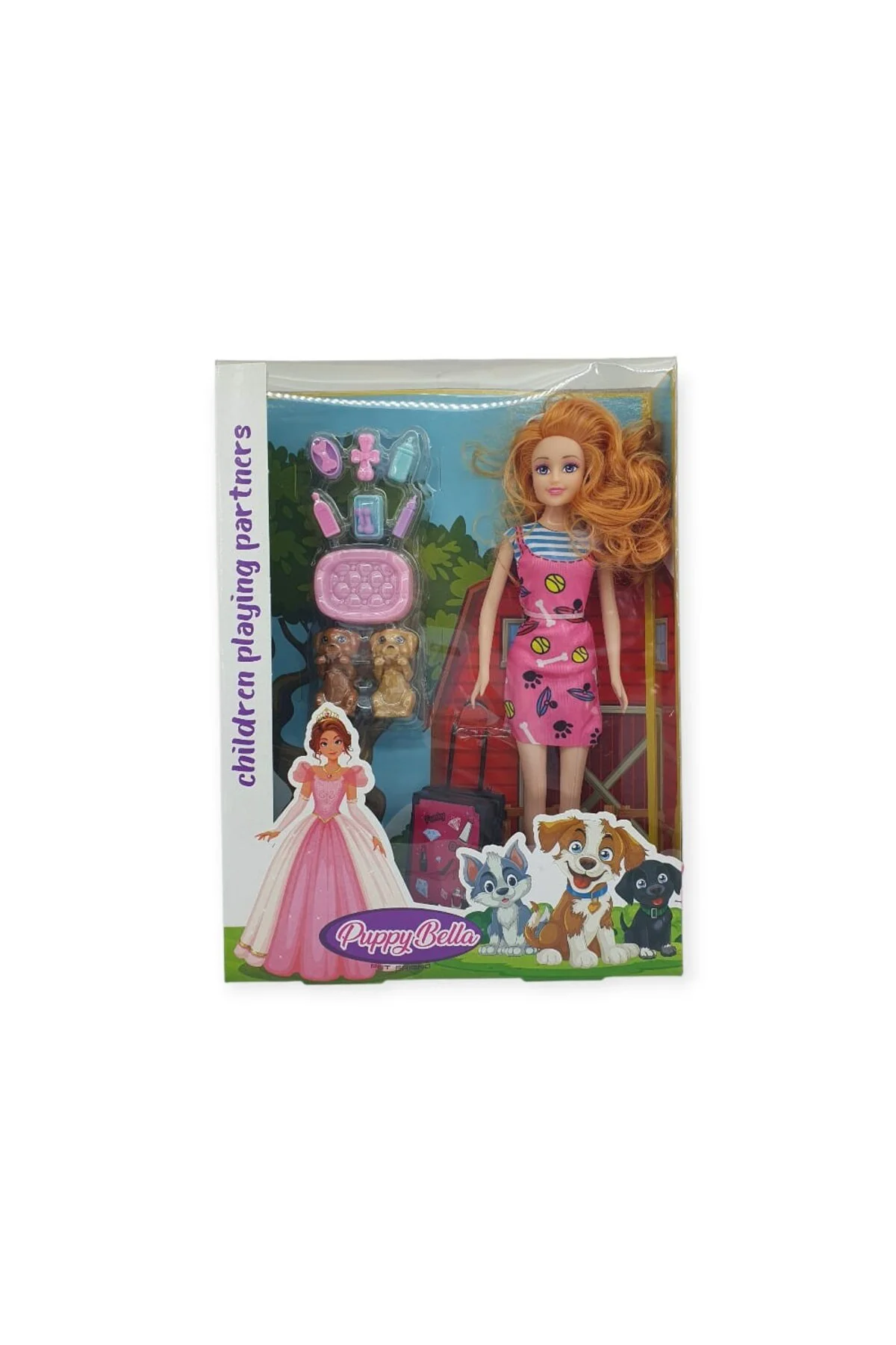 Puppy Bella 30 cm Bebek ve Köpek Bakım Seti - Pembe Elbise (Lisin