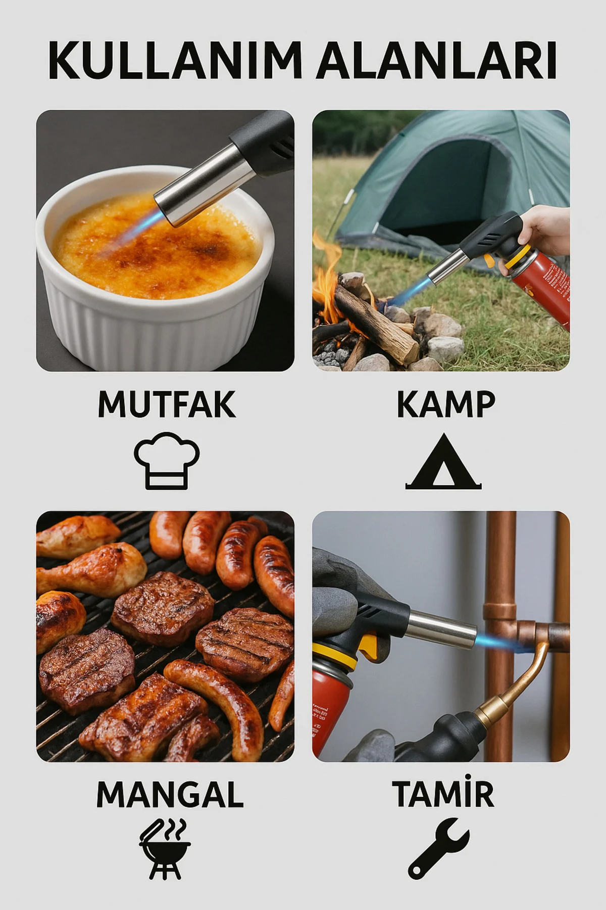 Pürmüz Çakmak Başlığı + 6 Adet PAR Gas Çakmak Gazı Seti | 1300°C Jet Alev | Mutfak, Kamp