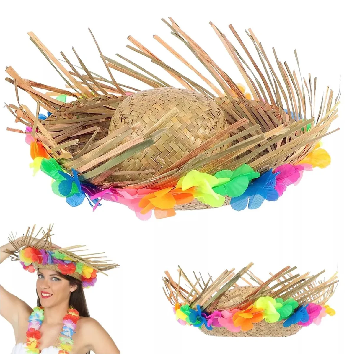 Püsküllü Örme Hasır Hawaii Şapka