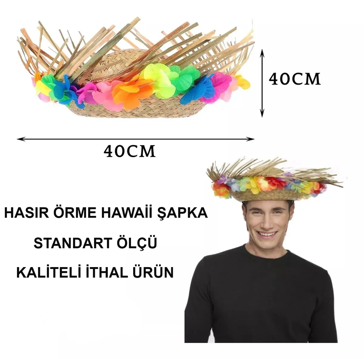 Püsküllü Örme Hasır Hawaii Şapka