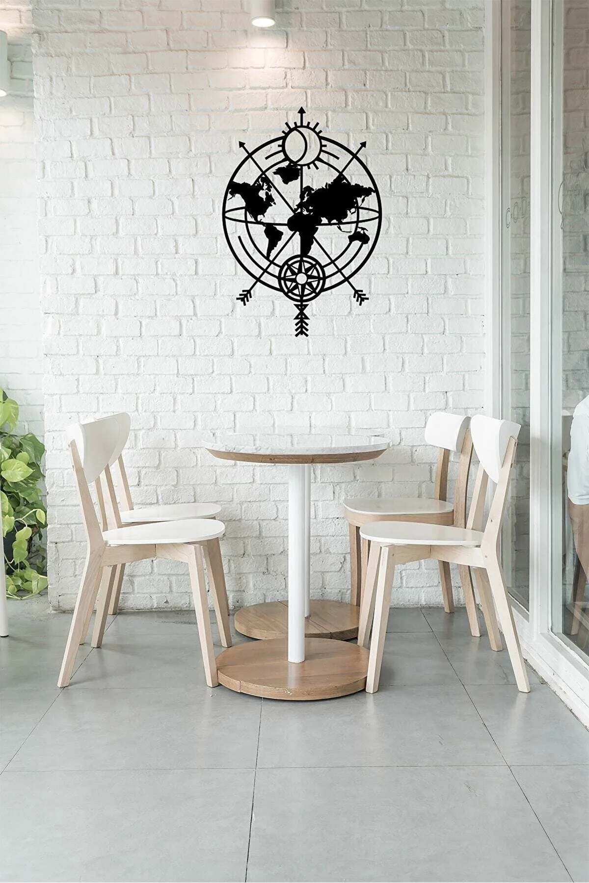 Pusula Harita Duvar Tablosu 70x50cm - Ahşap Dekoratif Modern Duva