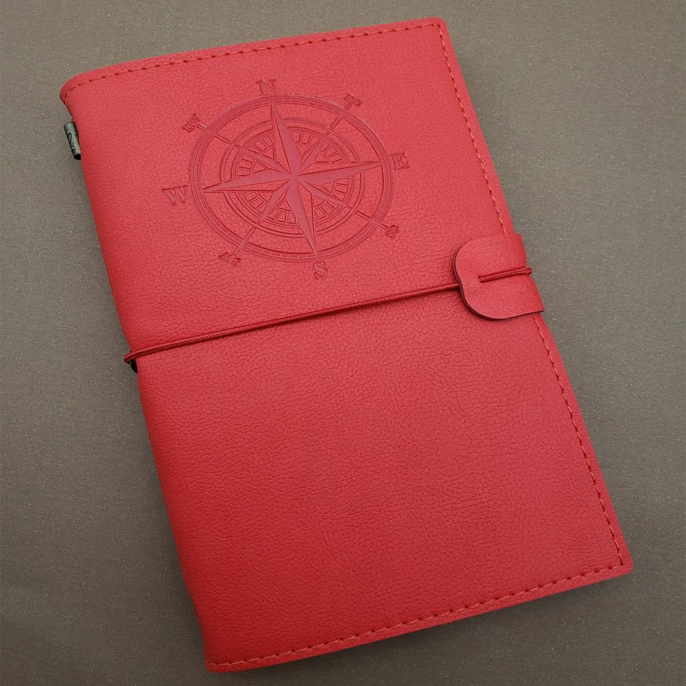 Pusula Tasarımlı Kırmızı Deri Defter Pusula Tasarımlı Kırmızı Deri Defter