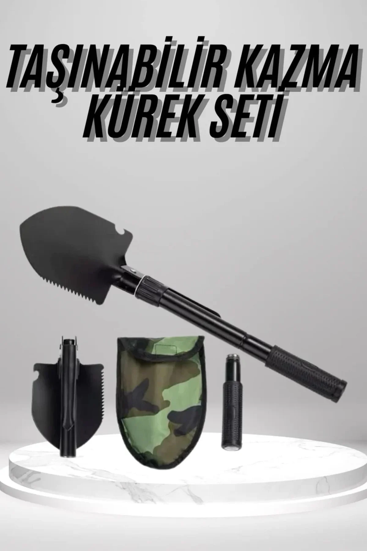 Pusulalı Katlanabilen Portatif Çantalı Mini Kazma Kürek Seti