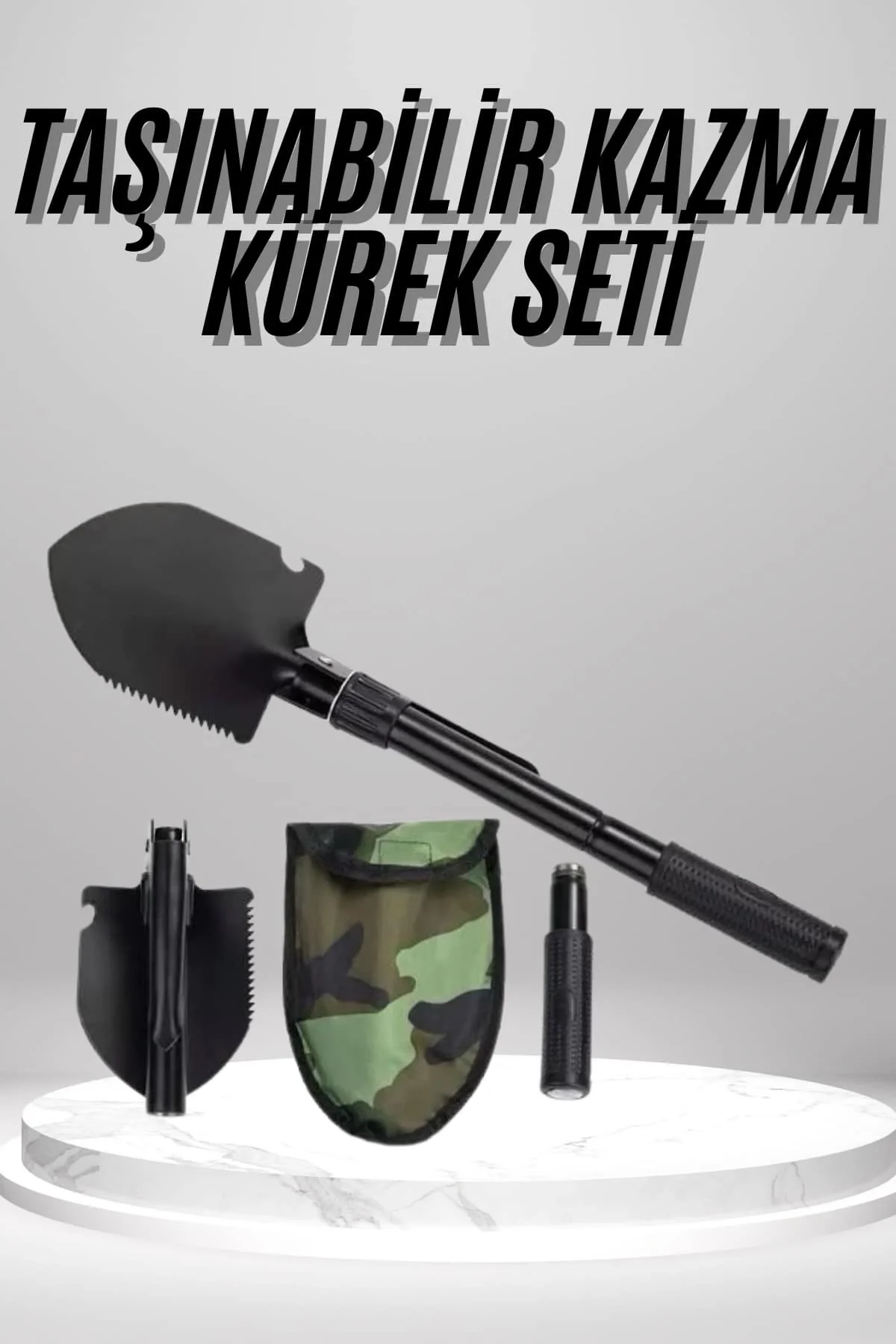 Pusulalı Katlanabilen Portatif Çantalı Mini Kazma Kürek Seti